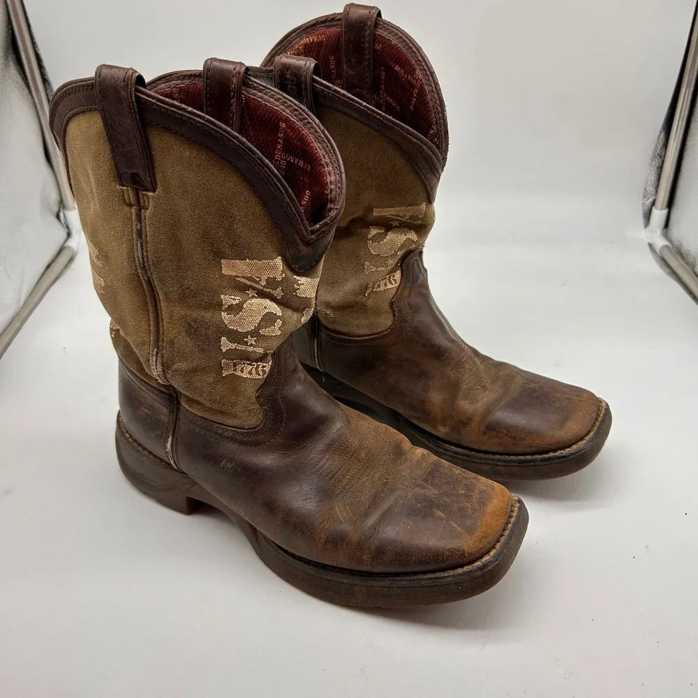 Durango Kids 8 Inch Western Boots Brown Army Green USA Flag Size 5.5M